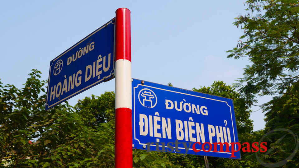 General Giap's villa is located on Hoang Dieu St. Hoang Dieu was a Governor of Hanoi who committed suicide after defeat by the French in 1882. The cross street remembers General Giap's most famous victory.